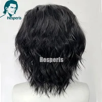 Hesperis naturel ondulé dentelle avant perruques de cheveux humains coupe en couches partie profonde hommes perruques courte dentelle mâle perruque pré style Pixie perruque pour garçon 2