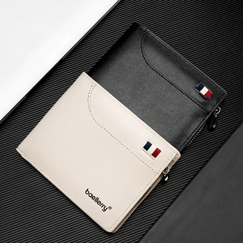 1Pcs/Baellerry Men's Short Wallet, Multifunctional Large-Capacity Id Card Holder, Zippered Coin Pocket, Business Casual Wallet