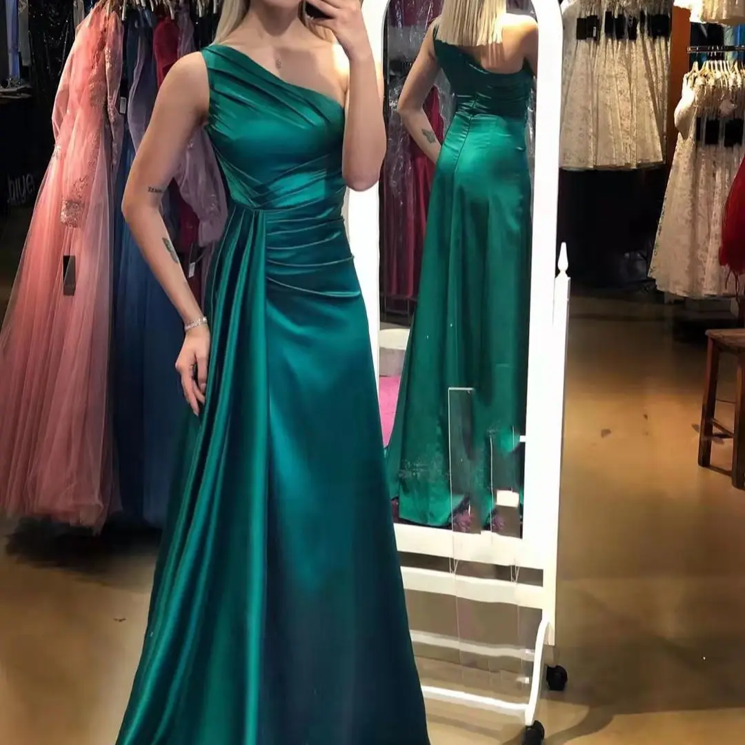 One Shoulder Mermaid Evening Dresses Long Satin فساتين السهرة  Formal Party Prom Gown for Women women's formal dresses & gowns