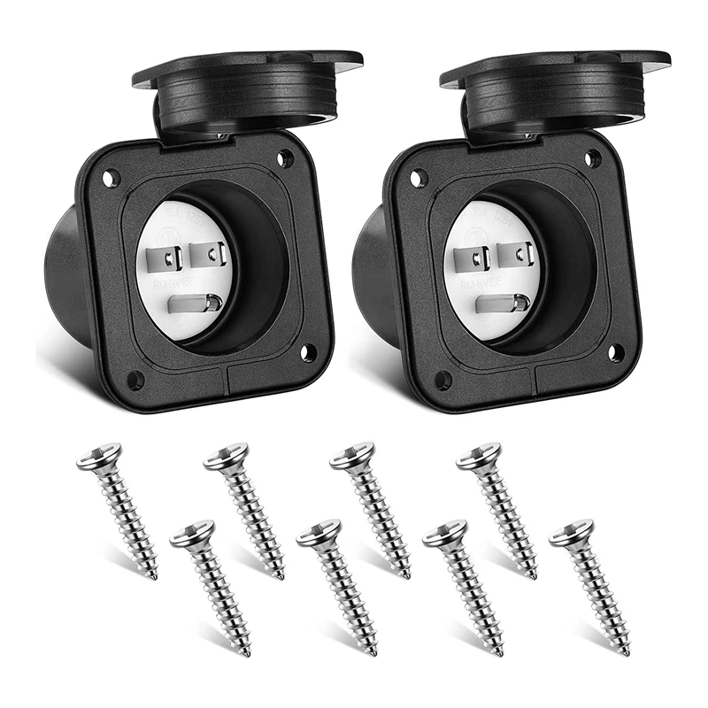 

2 упаковки 15 а фланцевый вход 125 В NEMA 5-15 RV штепсельная розетка для лодки RV , 2 полюса 3 провода вилка стандарта США