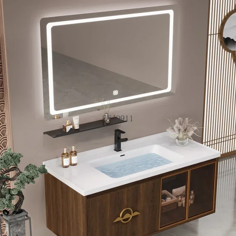 *New Chinese Style Integrated Ceramic Basin Bathroom Cabinet Combination Modern Intelligent Washbasin Furniture YX50BC
