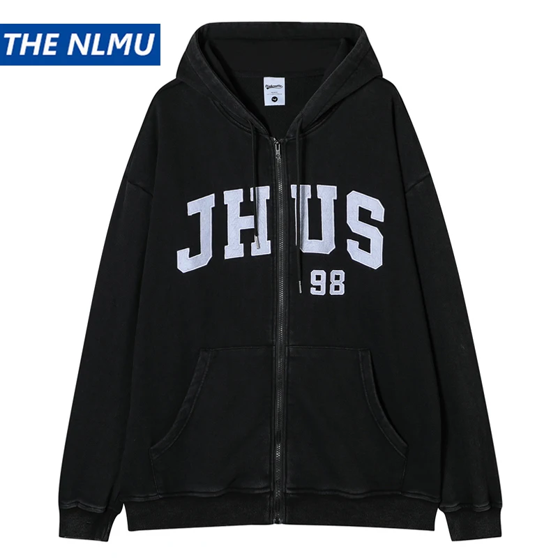 

Vintage Zipper Up Hoodies 2023 Men Autumn Letter embroidery Hooded Sweatshirts Hoodie Hip Hop Streetwear Y2K