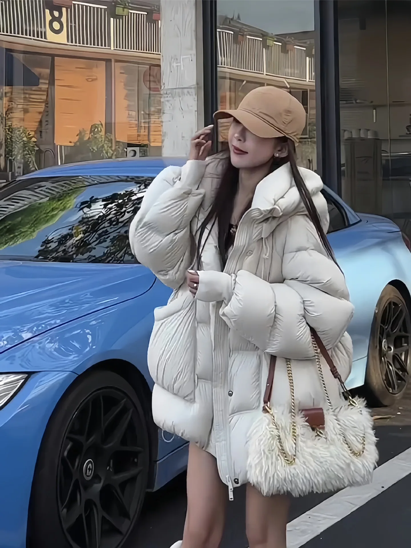 High-End Down Jacket Women 2026 Winter Thicken Cream Puff-Like Warm Hooded Loose White Duck Down Fashion Women Down jacket H575