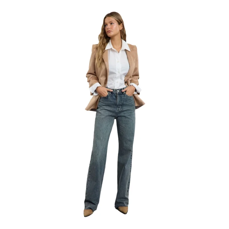 Trendyol TYZA Women's 100% Cotton Denim High Waist Jeans New Spring Autumn Wide Leg,Slim Fit Pants Casual Trousers 2
