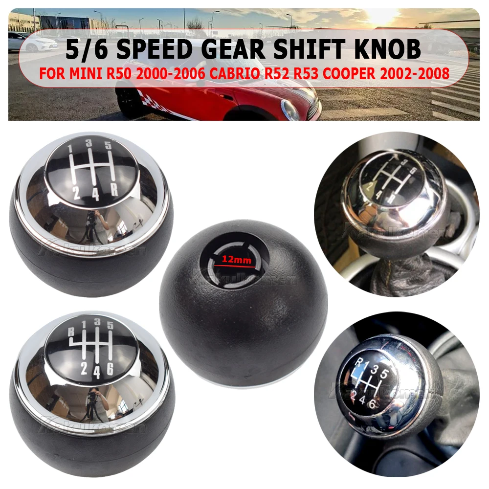 56SpeedChromeBlackGearShiftKnobShifterLeverHandBallForMini