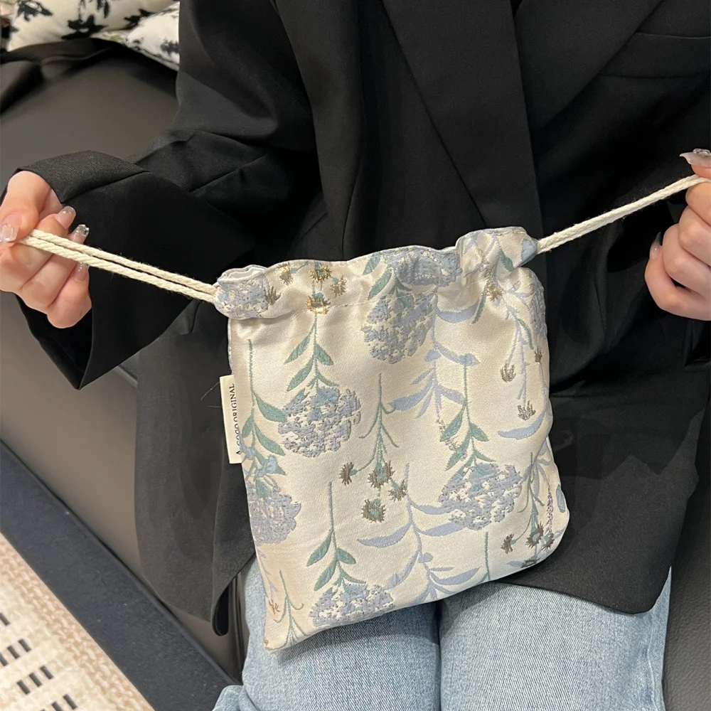 Flower Drawstring Bags Women Drawstring Packaging Pocket Cosmetic Bag Makeup Bag Large Capacity Coin Purse Jewelry Storage Box