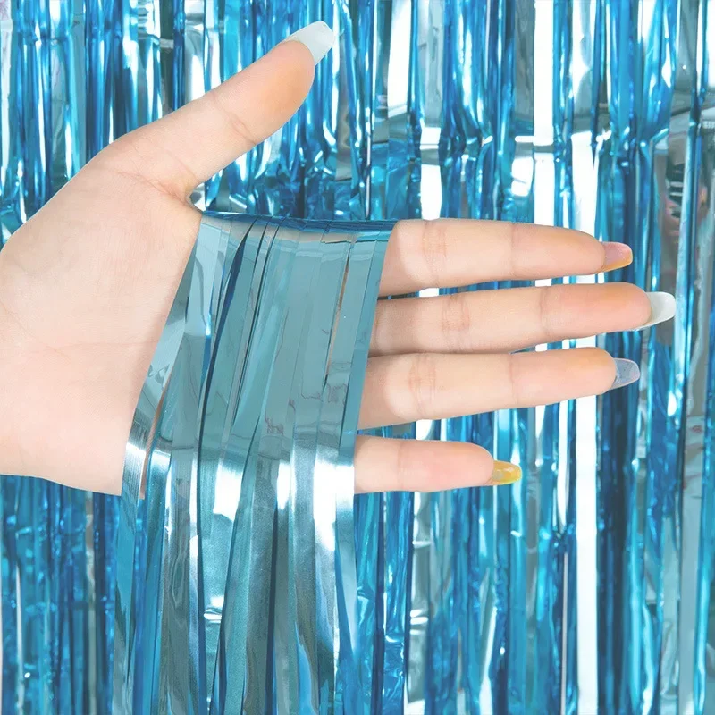 

2024 2Pack 1X2M Blue Rain Tinsel Curtain First Happy Birthday Decoration Adult Kids Baby Boy Girl