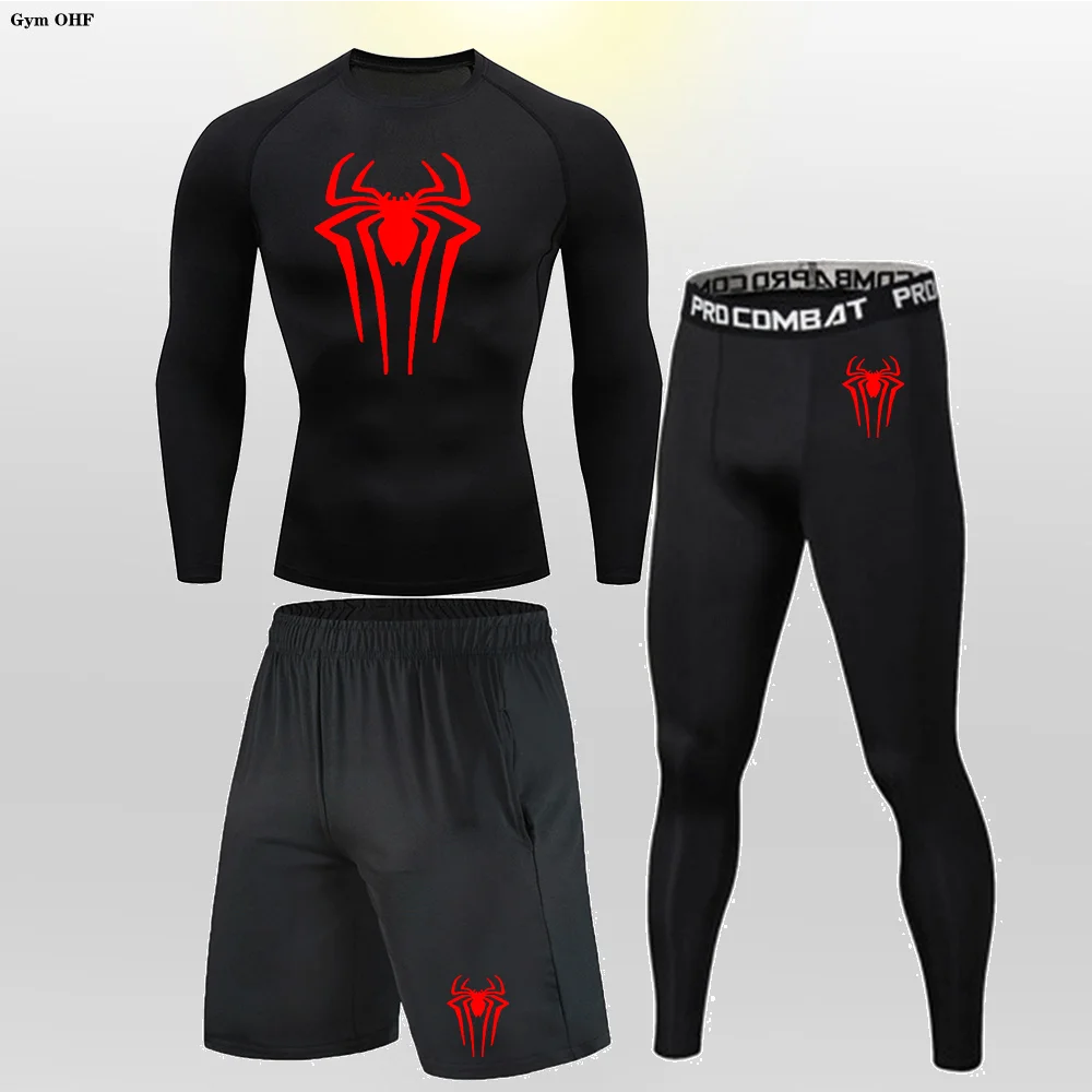 

Спортивный костюм мужской компрессионный, комплект спортивной одежды с длинным рукавом, футболка, трико для спортзала, тренировочная одежда, комплект для бега и спорта Rashguard MMA