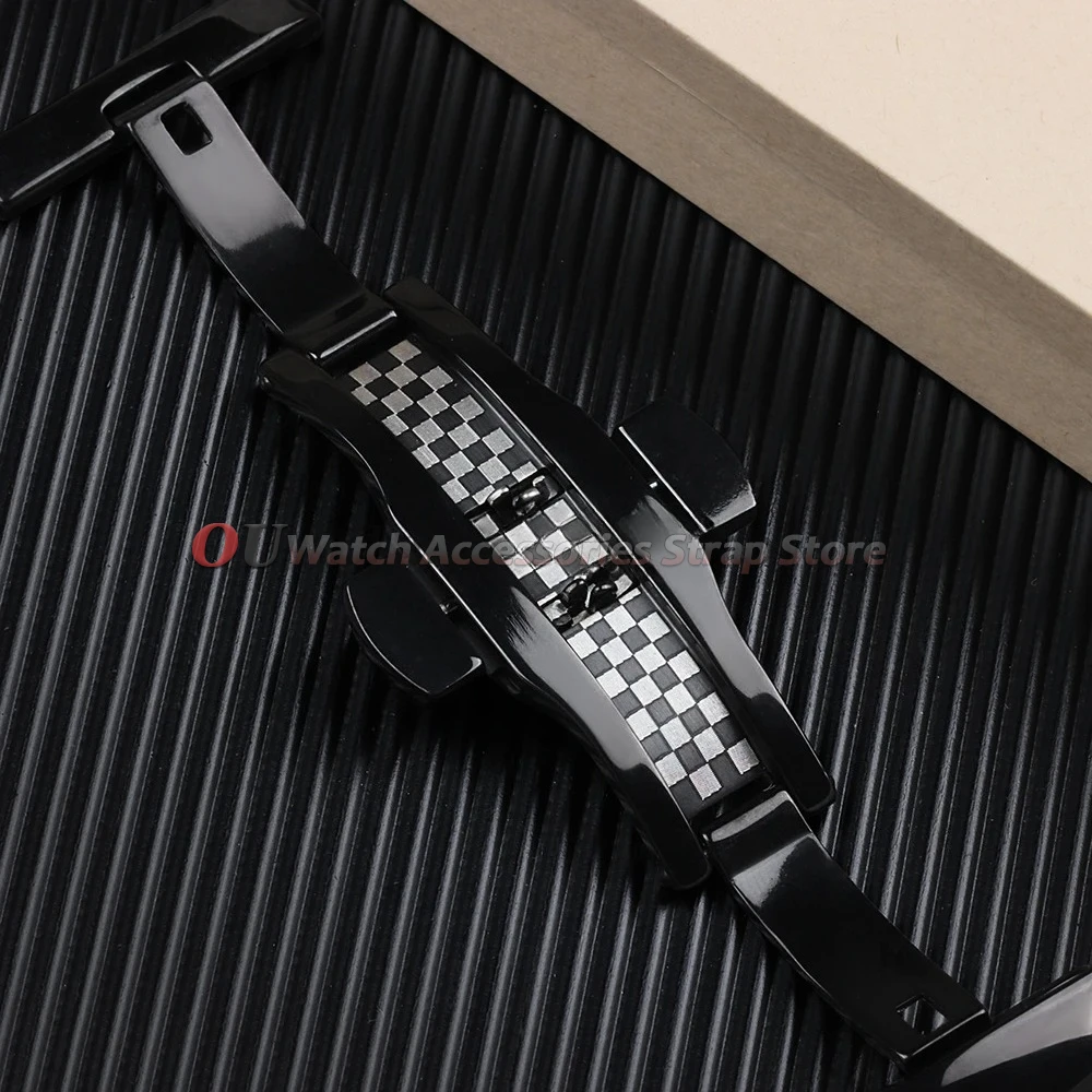 Stainless Steel Polished Butterfly Buckle Watch Strap with Metal Clasp