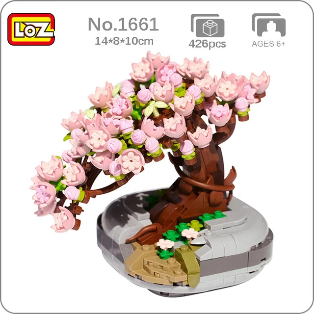LOZ Eternal Flower Pink Sakura Cherry Tree Pot Plant 3D Model DIY Mini Blocks Bricks Building Toy for Children Gift Build Moc 1