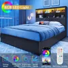 Queen Bed Frame with Headboard, Queen Bed Frame with High Storage Bookcase, 4 Storage Drawers & LED & Charging Station 3