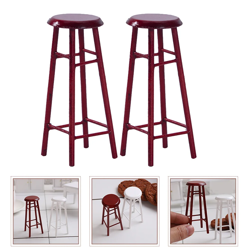 

1: 12 Miniature Wood Bar Stools: Stool Furniture Accessories House Living Room Scenery 2pcs