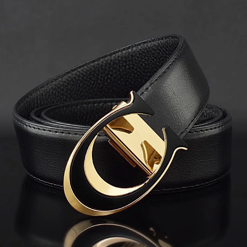 Men Genuine Leather Belts Girdle Fashion Letter C Waistband New Male Plate Buckle Pants Belt