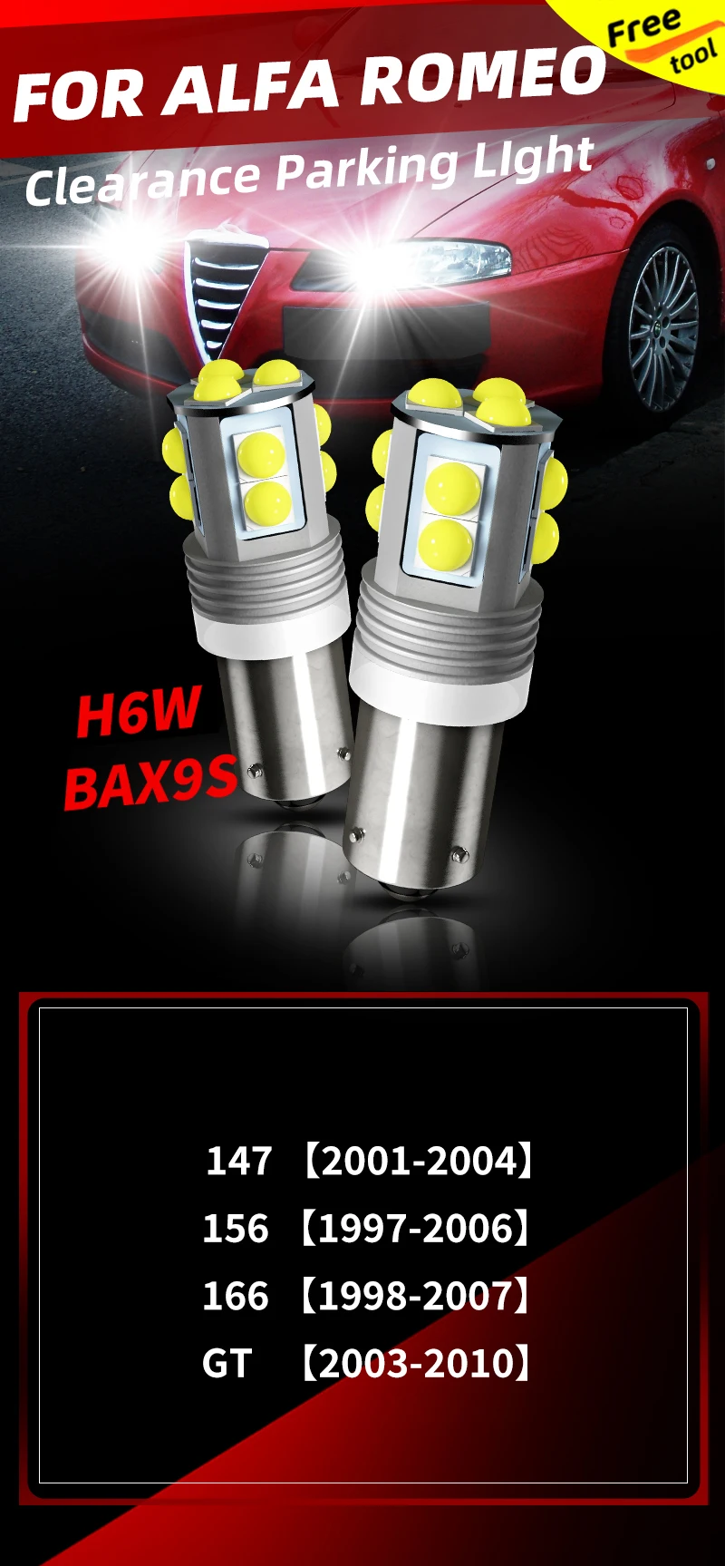 BAX9S H6W Led Bulb, 12V White 6000K 64132 38161 LED Bulb for Car Interior  Backup Reverse Parking License Plate Gauge Cluster License Plate Light (4