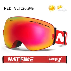 Enhanced Ski Goggles with UV Protection & Anti-Fog Interchangeable Lenses (Red)