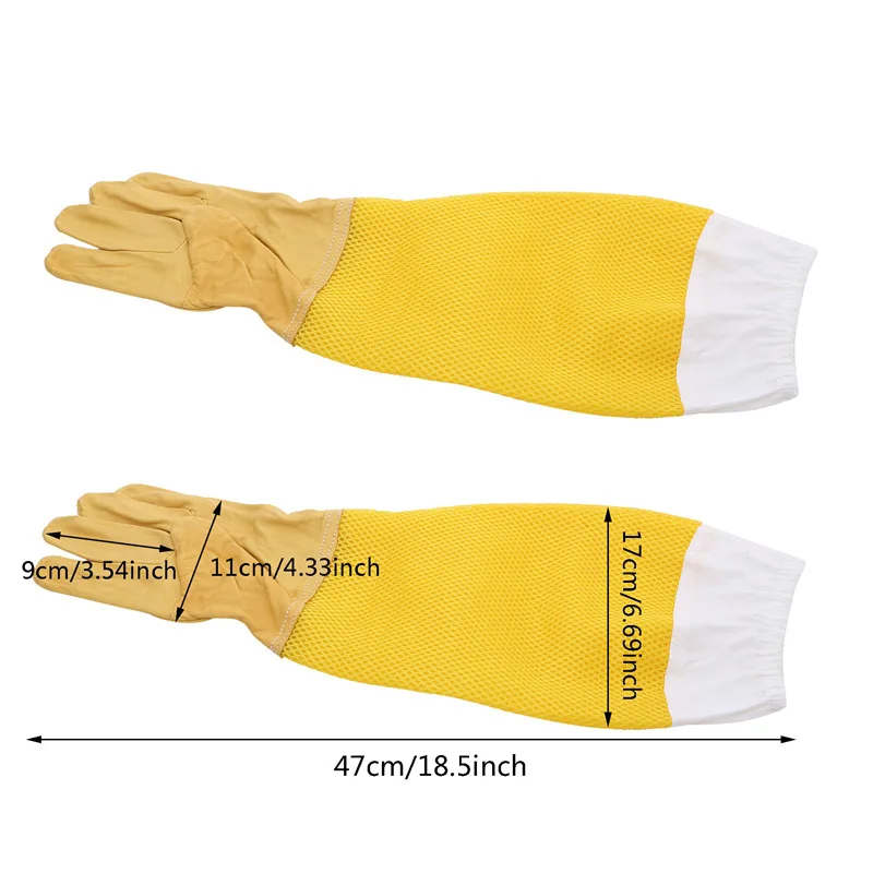 Beekeeper Gloves A Pair of Protective Beekeeping Gloves Net Goatskin Bee Keeping Vented Long Protective Sleeves Beekeeping Equipment And Tools