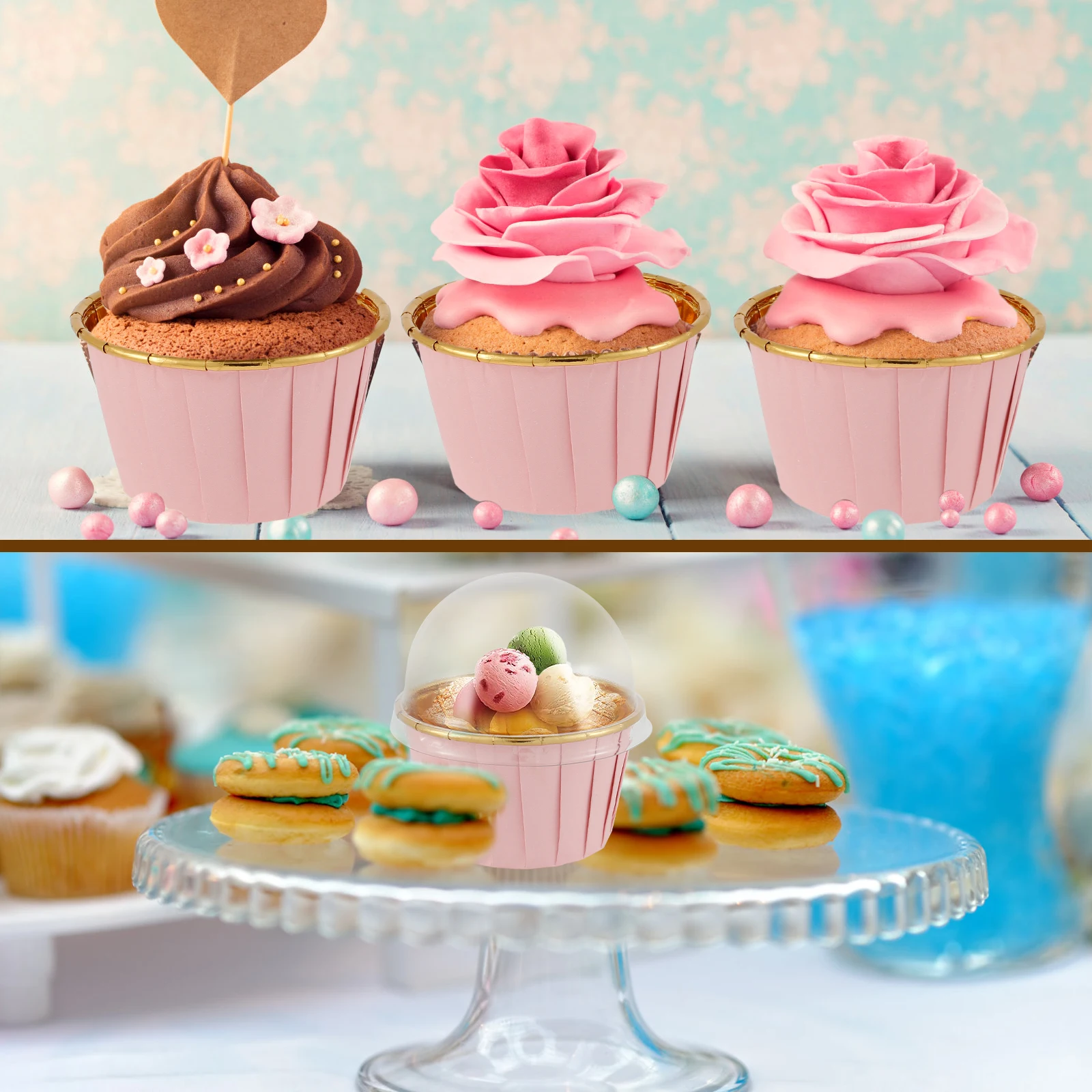 Muffin cupcake liners 50pcs Foil Portable Heat Resistant Aluminum Cake Cups Non-stick Round Aluminum Muffin Liners Easy to Use