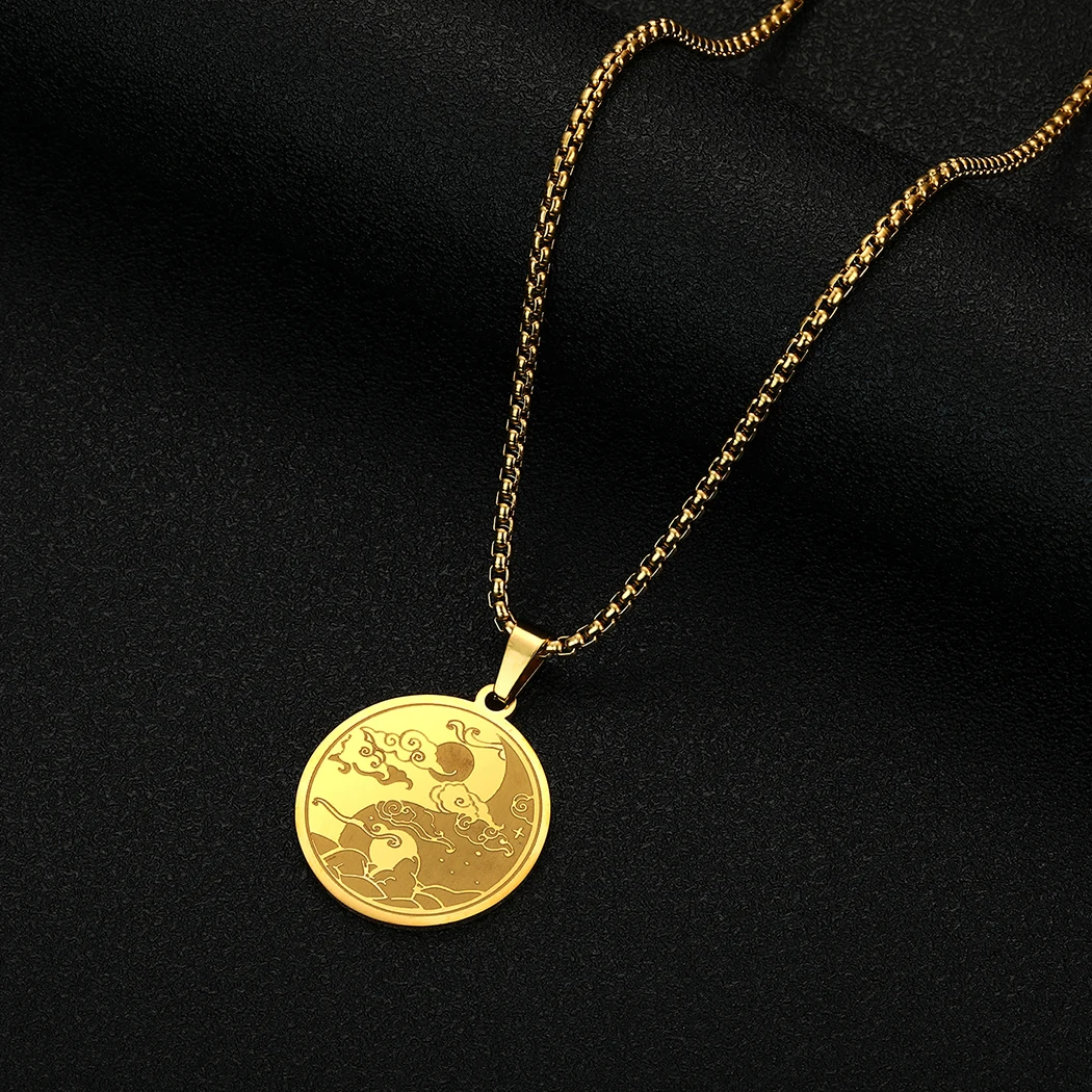 

Chandler Stainless Steel Yin Yang Night and Moon Necklace with Semi Precious Stone Chain