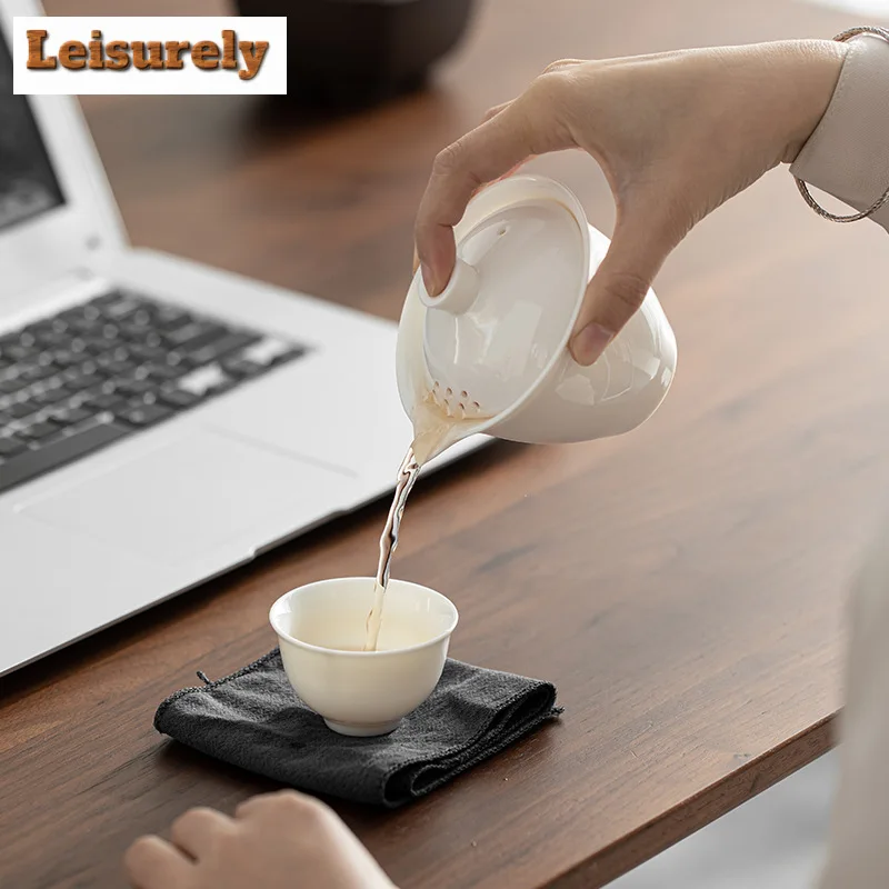 160ml Dehua Sheep Fat Jade White Porcelain Gaiwan Hand Grasp Tea Tureen Tea Maker Infusers Cover Bowl Tea Services Decoration