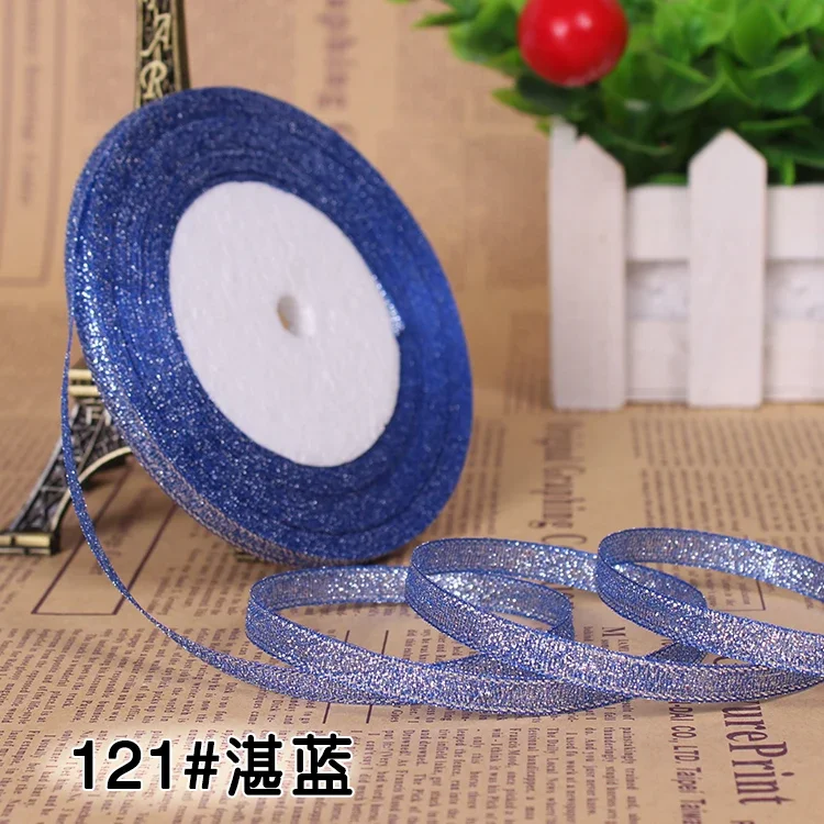 Metallic Glitter Ribbon for Gift Wrapping and DIY Crafts – Gold & Silver, 6mm, 25 Yards
