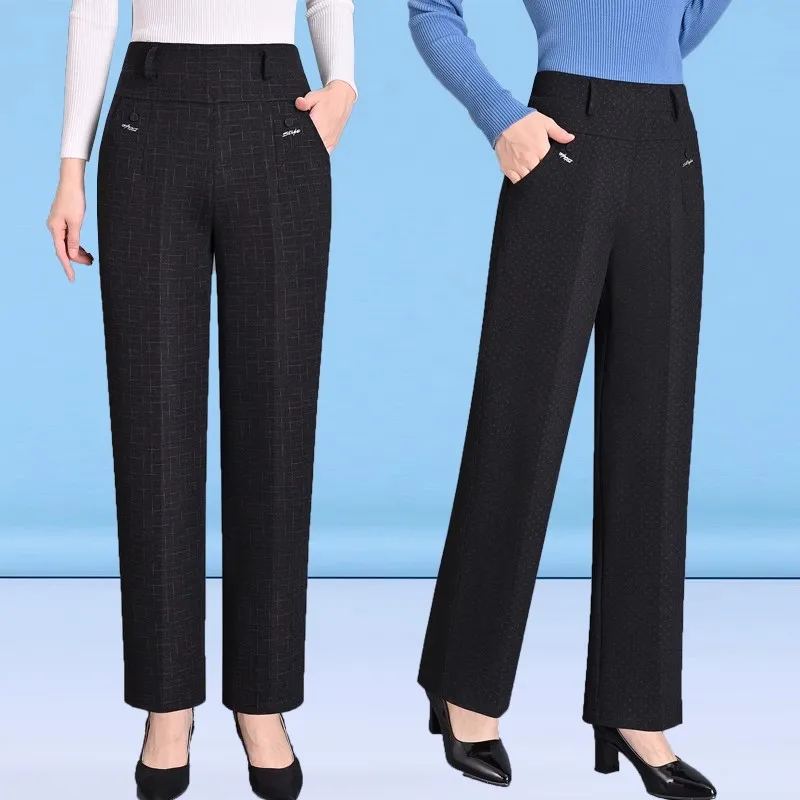 

Зимние прямые брюки большого размера 5xl, плотные плюшевые бархатные брюки на подкладке, женские повседневные теплые спортивные брюки с высокой талией, одежда для мам, Новинка