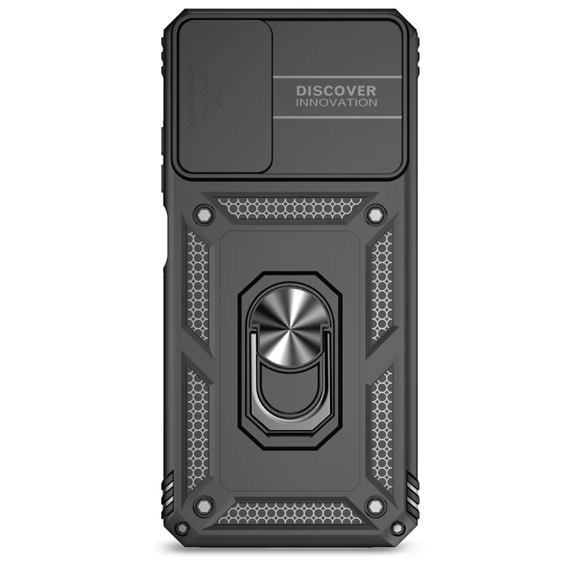 Shockproof Armor Phone Case with Magnetic Ring Holder and Slide Lens Protector