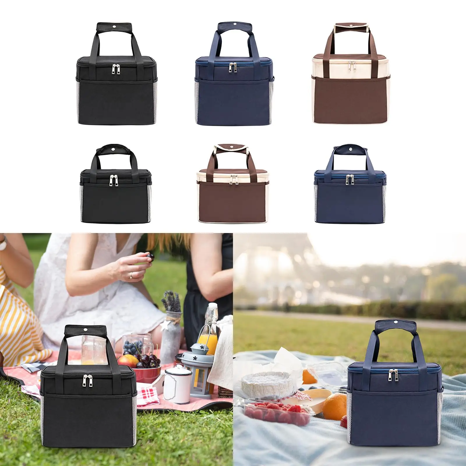 Insulated Cooler Bag Soft with Zipper Closure Waterproof Thermal Tableware Handbag Tote Bag for Party Beach Hiking Trip Camping