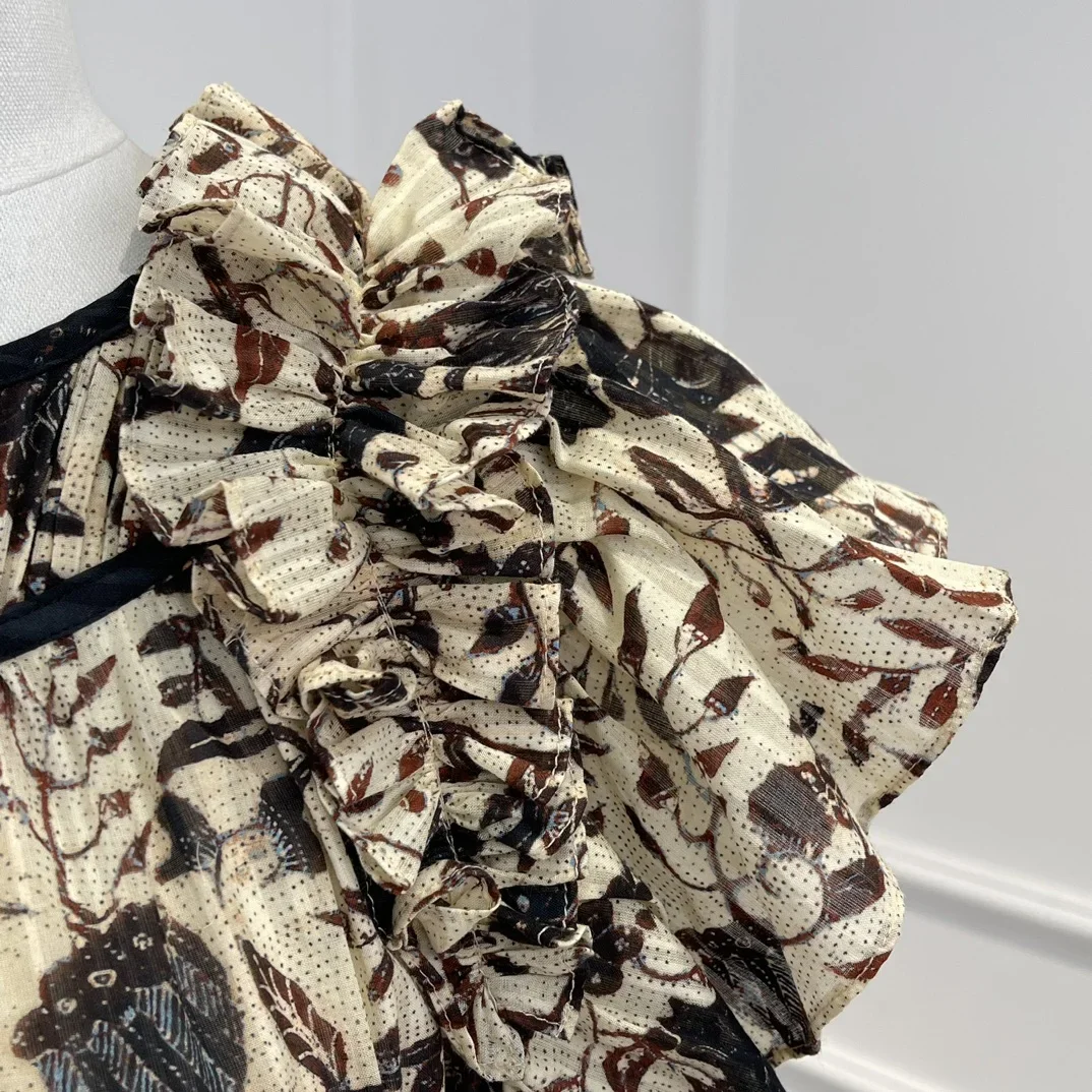 2022 New Spring Summer High Quality Fashion Flower Print Ruffled Woman Beach Style Casural Playsuit