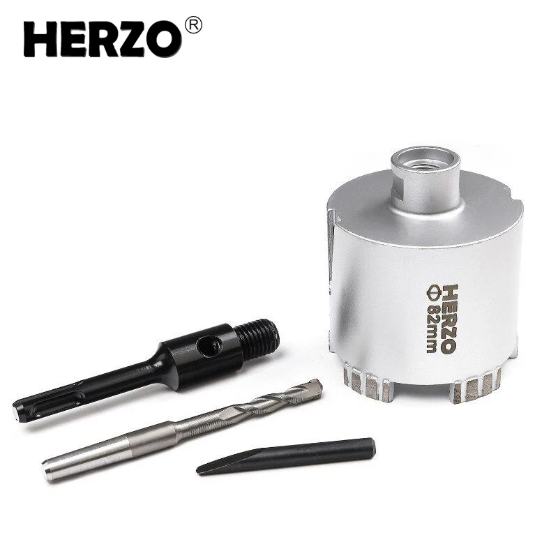 HERZO 82mm Diamond Core Drill Bit Hole Cup 5T Cutter Accessories Cutting For Hammer Drill Stone Drilling Tool