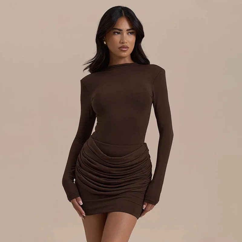 Fall women's long-sleeved fitted and elegant short dress