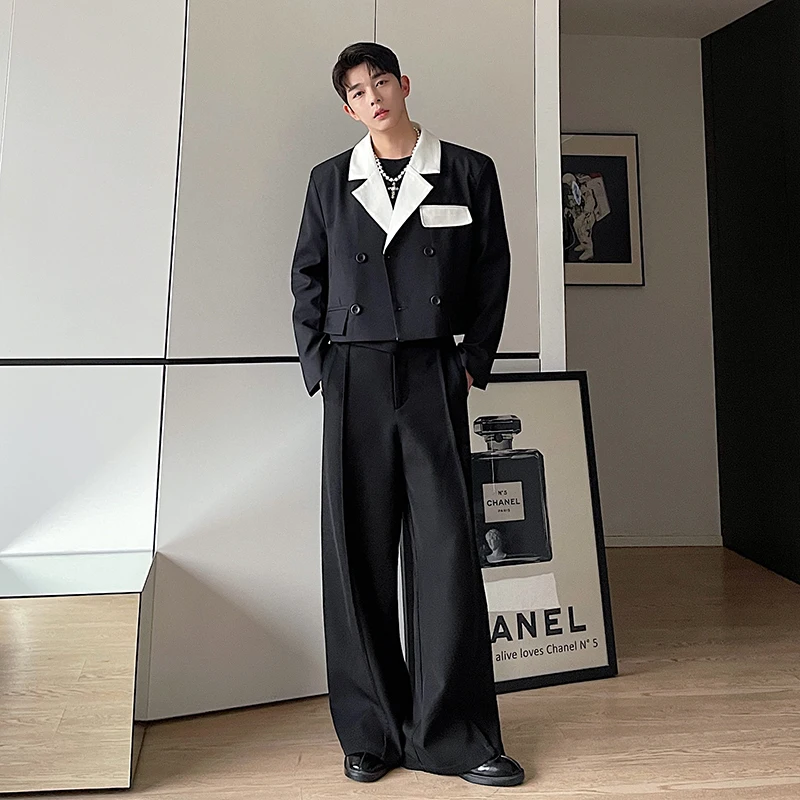 Korean Fashion Black White Splice Double Breasted Short Suit Jacket Blazer  For Men And Women Spring Autumn Couple Blazers Coat - Blazers - AliExpress