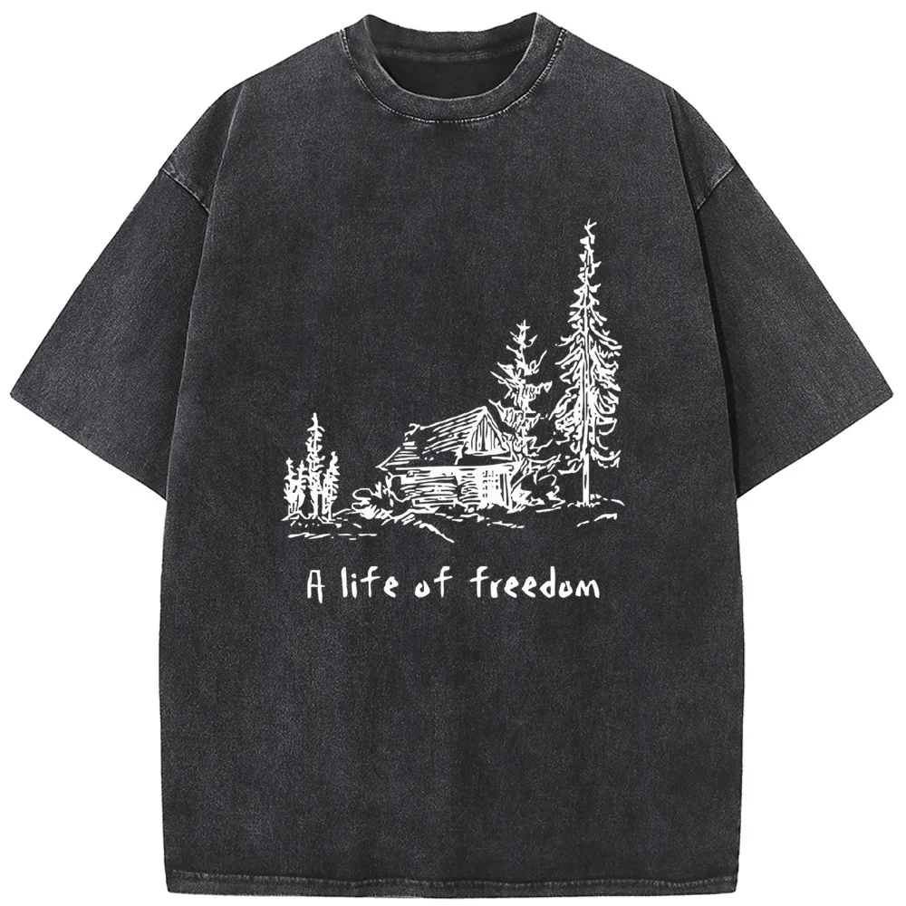 

Men's Forest Free Life Slogan Short-Sleeved Shirt Men Women Casual Fashion Oversized T-shirt Vintage Loose Tshirt