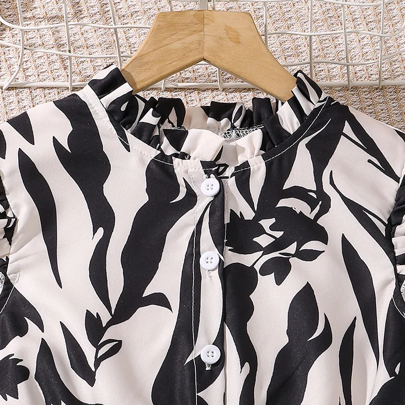 فستان بناتي متواضع أبيض مطبوع بحزام وأكمام جناح فستان ماكسي أنيق بتصميم عتيق للأطفال مأدبة مهرجان التواصل