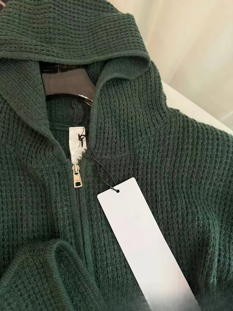 Waffelstrick-Cardigan Top Damen Vollreißverschluss-Hoodie Lässiger Einfacher Kombinierbarer Einfarbiger Mantel – Detail 3