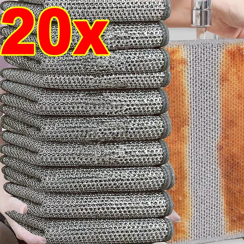 Steel Wire Deep Cleaning Cloth Brush Rags Double Layer Non Stick Oil Iron Dishrag Tea Coffee Stain Pan Pot Rag Kitchen Dishcloth