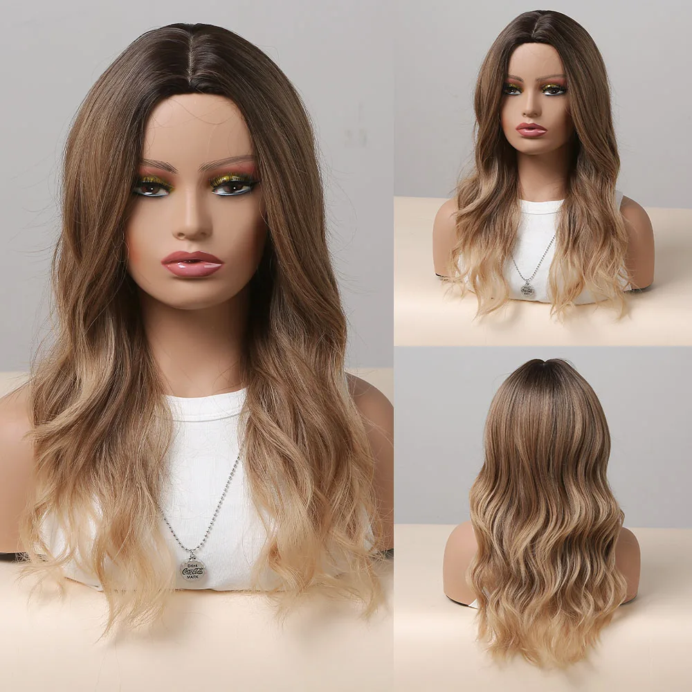 Ombre Gray Brown Blonde Synthetic Wigs Middle Part Long Wavy Wig for Black White Women Cosplay Daily Party Heat Resistant Fibre - AliExpress