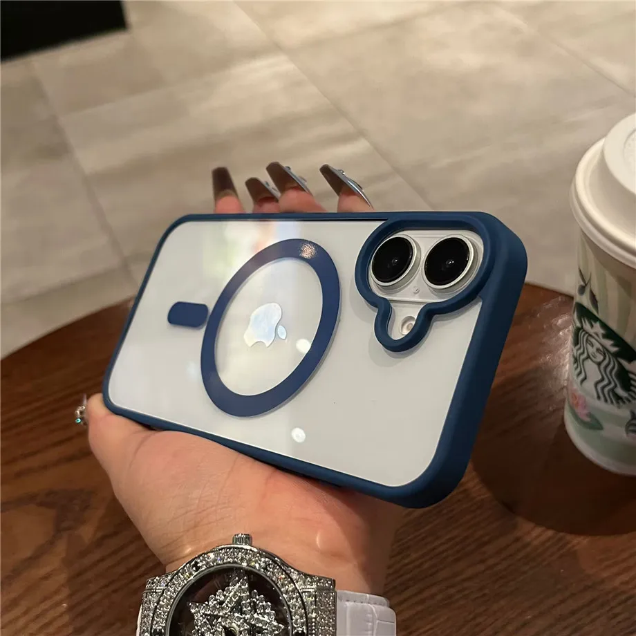 Luxury Magsafe Transparent Case For iPhone 17 16 15 14 13 12 11 Pro Max Mini 17 Air Magnetic Wireless Charge Bumper Cases Cover