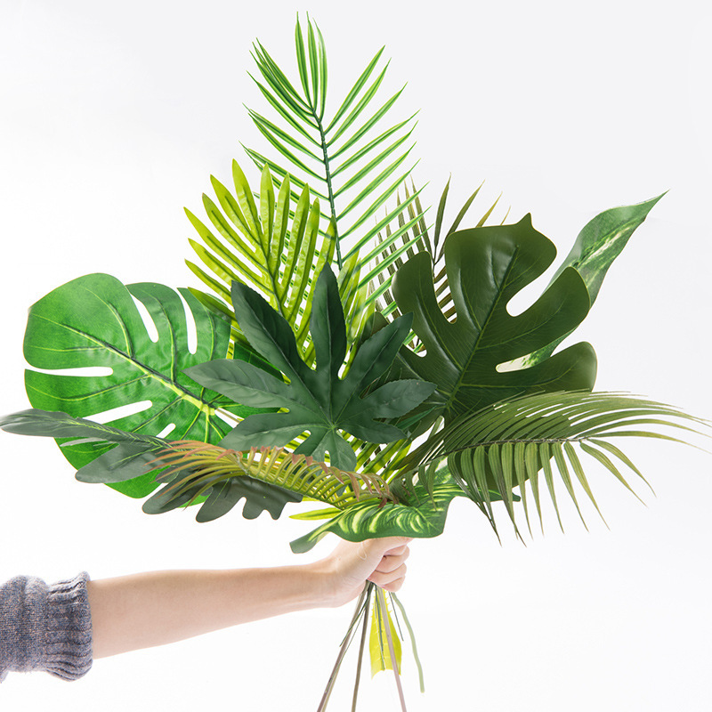 Real Touch Mini Small Medium Large Green Artificial Monstera Leaves Christmas Halloween Wedding Home Decor Fake Palm Tree Leaves