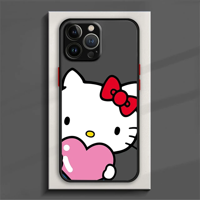 thumbnail image 1 of Bonita funda de teléfono de Hello kitty para iPhone, 15, 14, 13, 12, 11 Pro Max, mini, XS Max, XR, X, 8 Plus, SE, cubierta translúcida esmerilada, 1 of 5