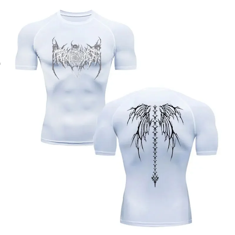 Y2K Compression Shirt Men Fitness Gym Skeleton Sport Running T-Shirt Rashgard Tops Tee Quick Dry Short Sleeve T-Shirt For Men 4