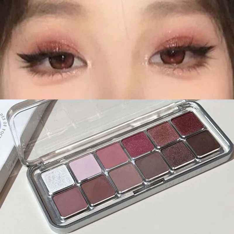 Eye Contour Makeup 12color Eyeshadow Palette Soft Matte Grey Pink Eyeshadow High Pigment Wine Red Brown Eye Shadow for Daily Use - 4