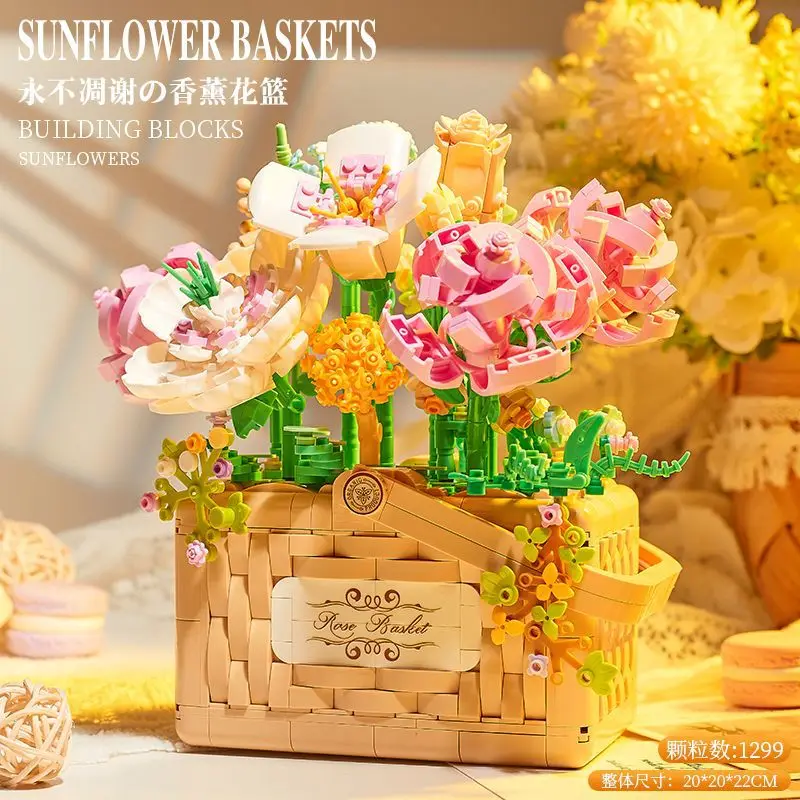 

Серия корзин, строительный блок, букет цветов в сборе, Подсолнухи, вечный цветок, подарки для девочек