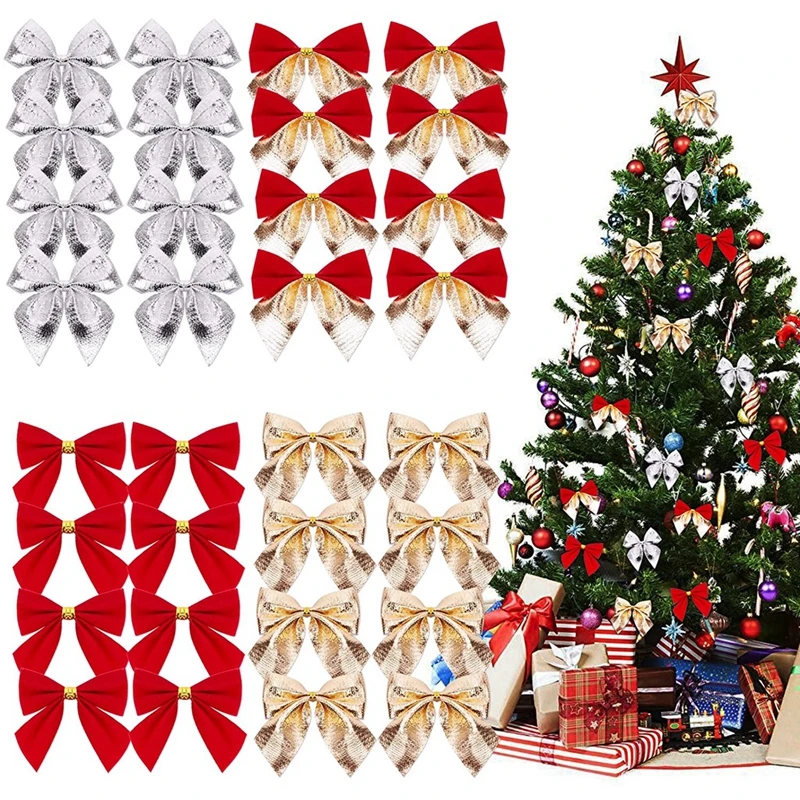 12Pcs 5cm Bow Christmas Decorations Xmas Tree Pendant Ornament for Home Decor Navidad New Year Party 2024 DIY Gift Accessories