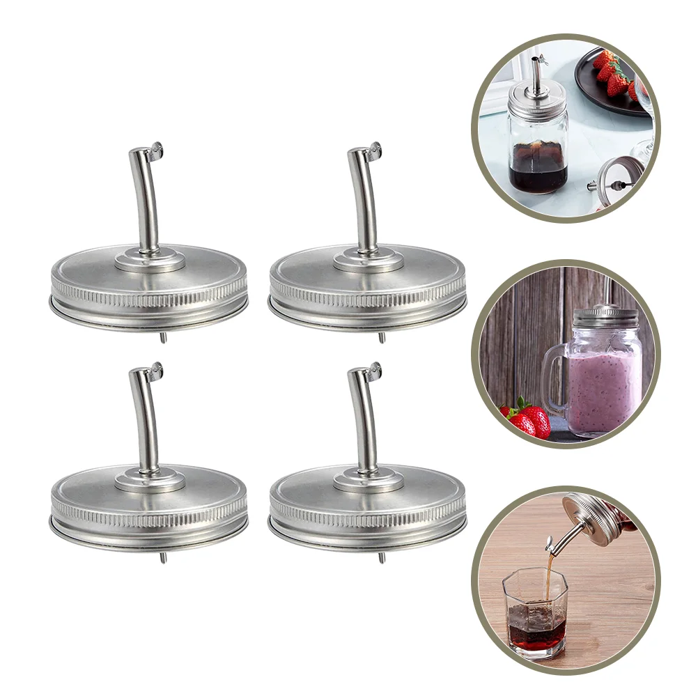 

4 Pcs Stainless Steel Nozzle Mason Jars Pour Spout Lid Pourer Dispenser Lids