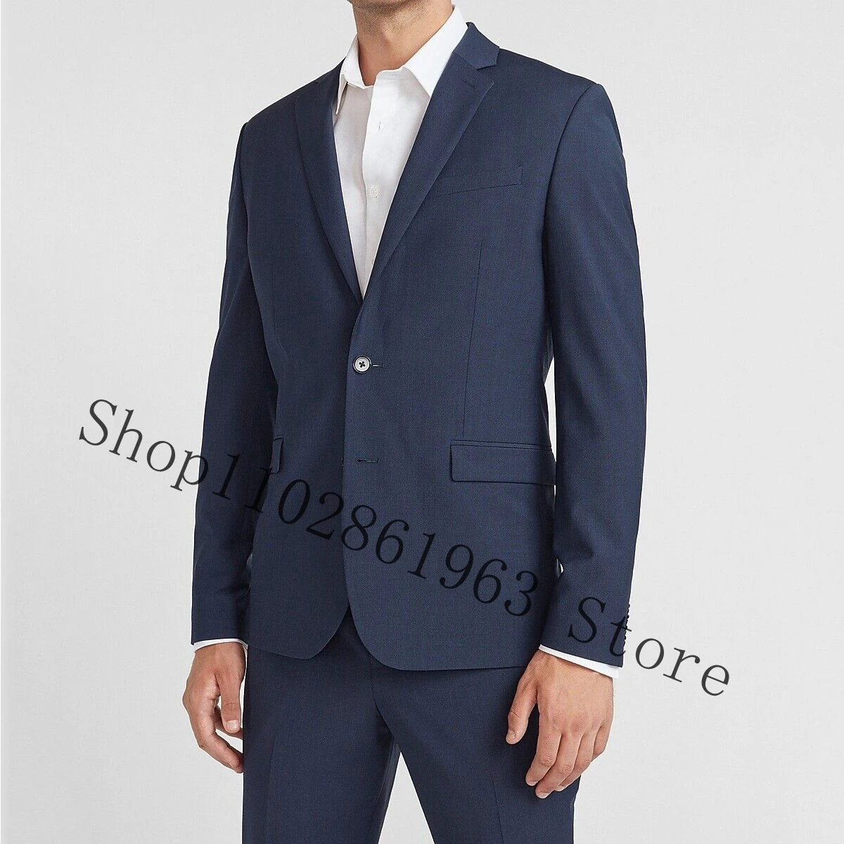 New Arrival Navy Blue Male Suit Slim Fit Notched Lapel Two Buttons 2 Pieces Best Men Groom Wear Suit Blazer Pants  Costume Homme