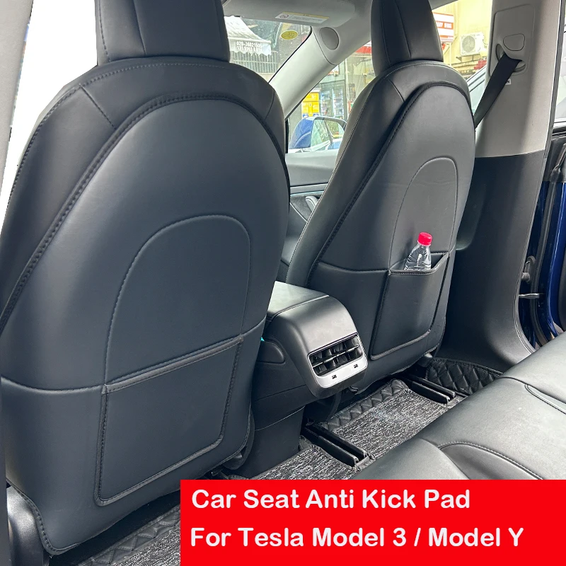 Car Seat Back Protector Anti Kick Pad For Tesla Model 3 /Model Y Leather Carbon Fiber Car Seat Anti Scratch Mats Accessories