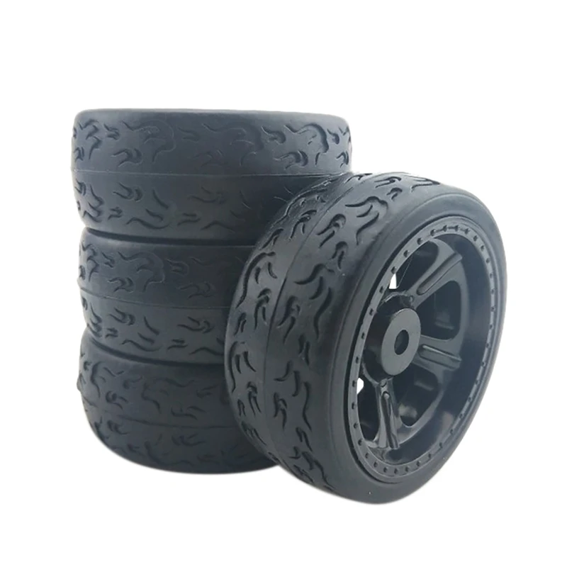 4PCS 12mm Hex 66mm RC Car Rubber Tires Wheel Rim for 1/10 Model Flat