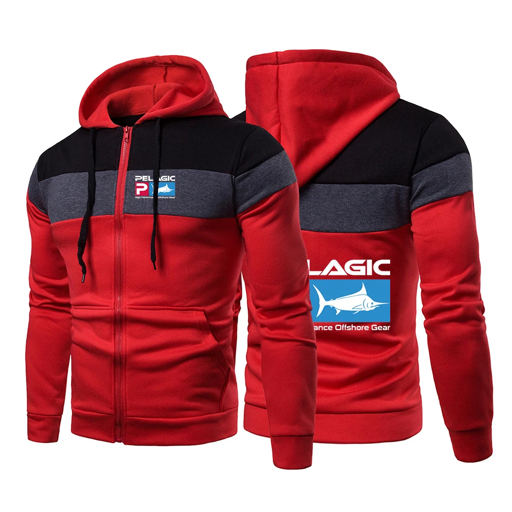 Pelagic Fishing 2022 Men's New Spring and Autumn Three Color Stitching Sports Hoodies Fashionable Printing Casual Tops Clothes green sweatshirt Hoodies & Sweatshirts