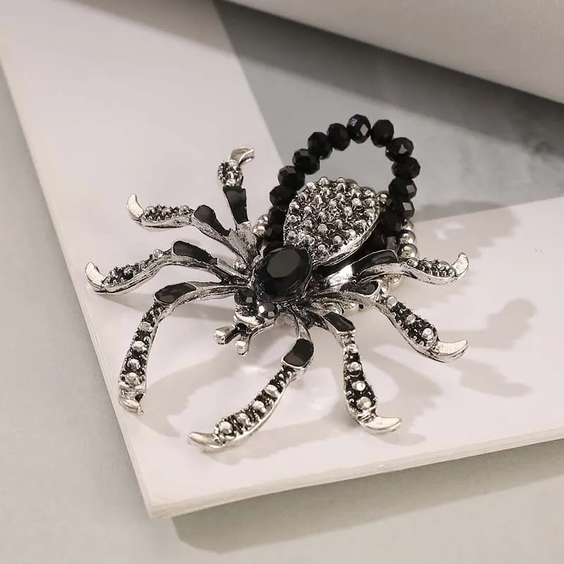 Punk Gothic Black Crystal Spider Bead Necklace Bracelet Set