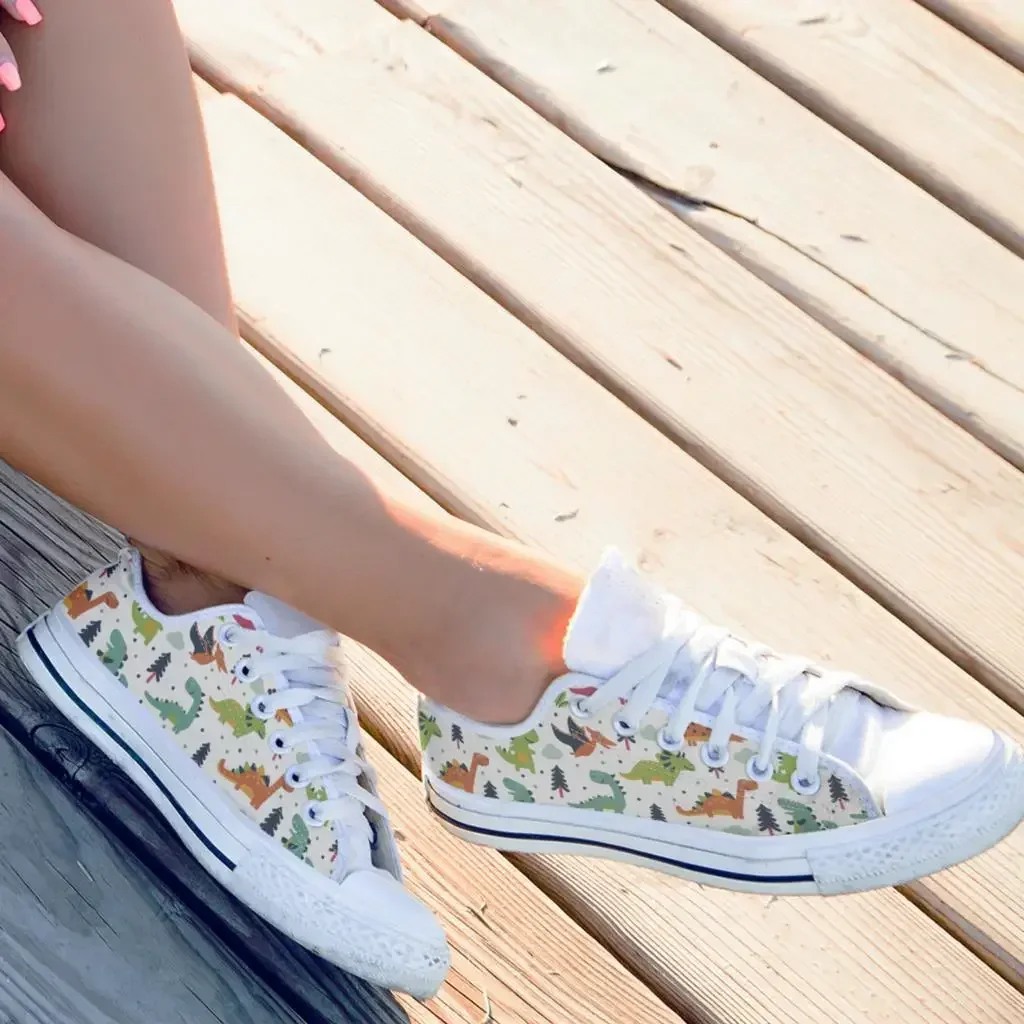 Cartoon Dinasour White Casual Shoes For Women High Quality Canvas Sneakers Unisex Walking Casual Sports Shoes